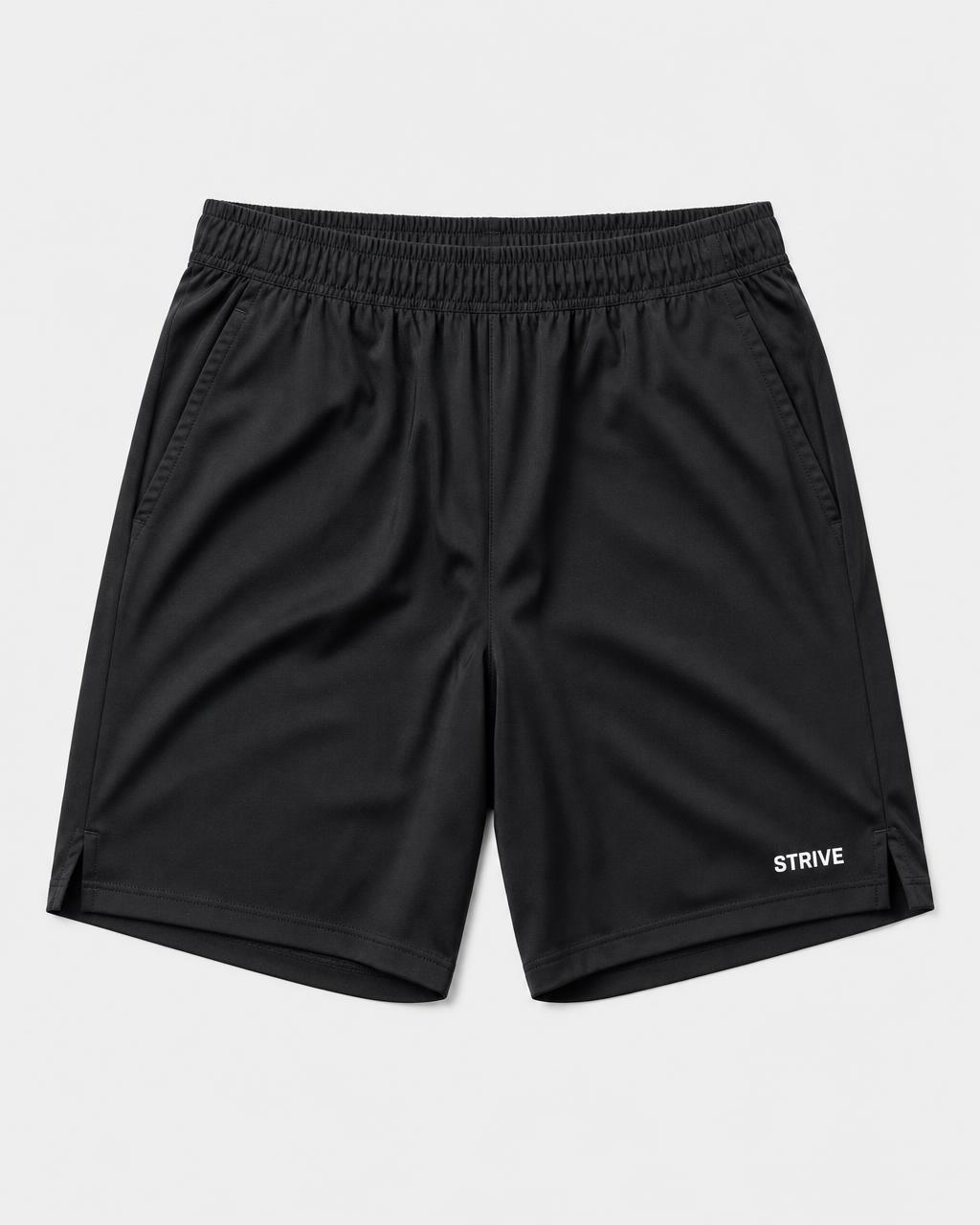 Black Strive Apex Tension training shorts on a grey background